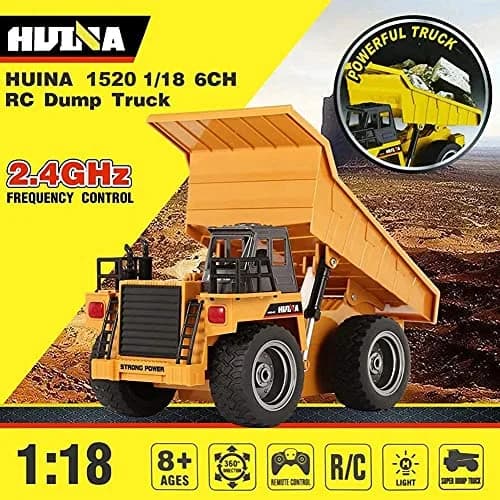 HuiNa 1:18 Scale RC Dump Truck Yellow | 6-Channel Full Functional Metal Construction Toy thumbnail 4