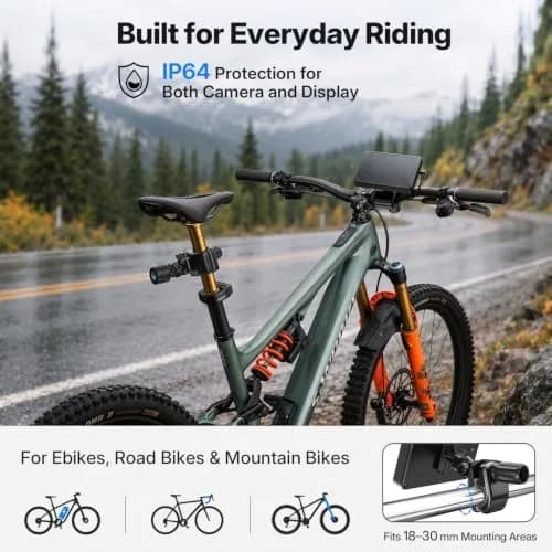 FEISIKE 4.3" IPS Bike Camera Rear View Monitor with 3X Zoom & 145° Wide Angle | Real-Time Traffic Monitoring thumbnail 7