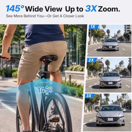 FEISIKE 4.3" IPS Bike Camera Rear View Monitor with 3X Zoom & 145° Wide Angle | Real-Time Traffic Monitoring thumbnail 3