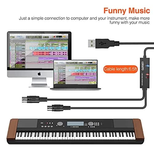 LEKATO USB MIDI Cable 2m (6.5ft) with 16-Channel Input/Output Indicators | Plug & Play MIDI to USB Keyboard Controller for Windows/Mac thumbnail 5