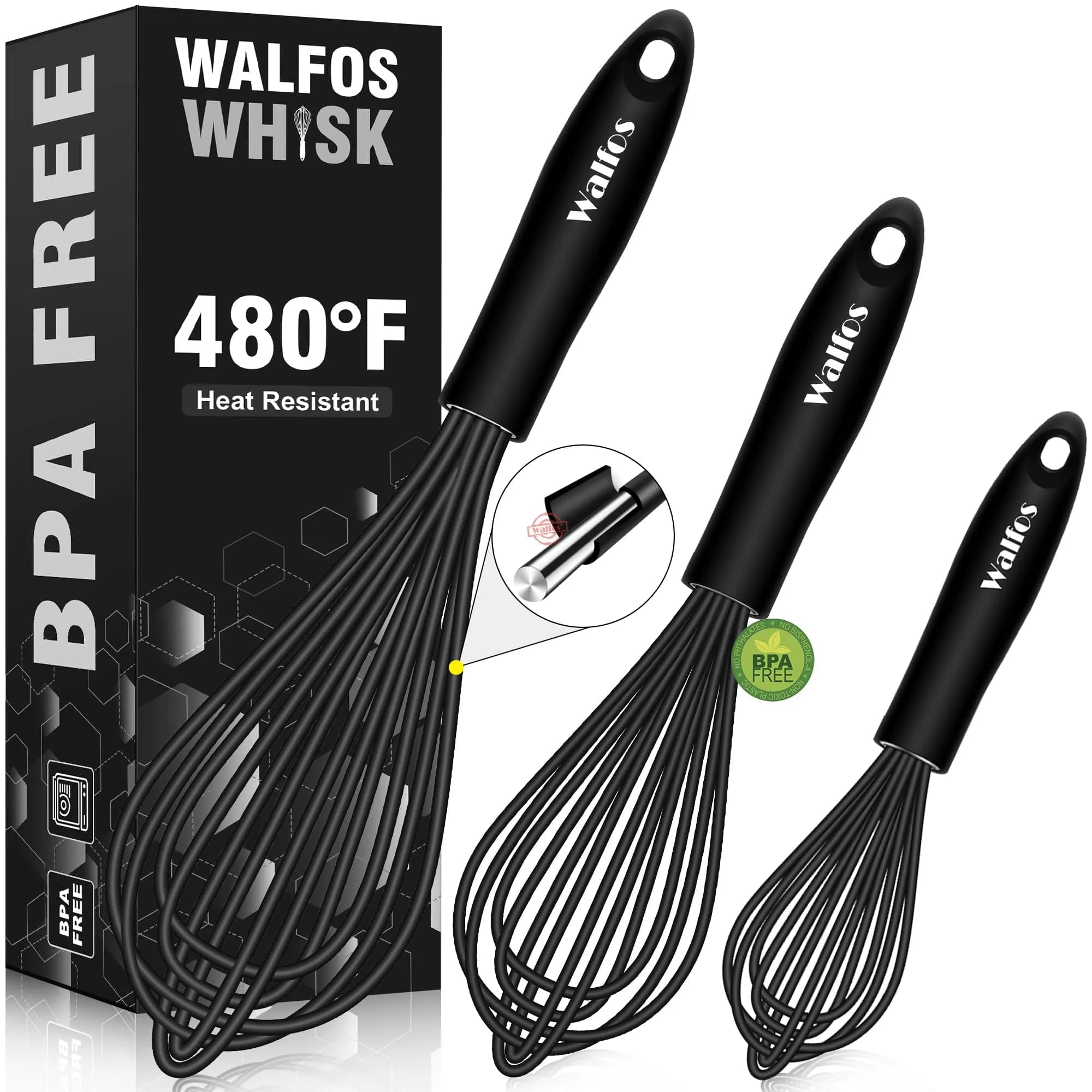 Walfos Silicone Whisk Set of 3 | Heat Resistant Kitchen Utensils for Non-stick Cookware - main product image