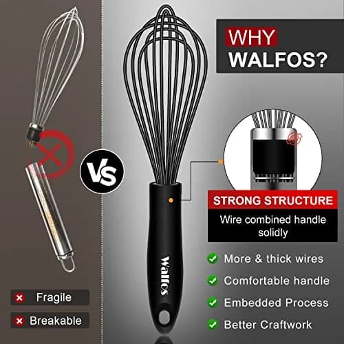 Walfos Silicone Whisk Set of 3 | Heat Resistant Kitchen Utensils for Non-stick Cookware thumbnail 2