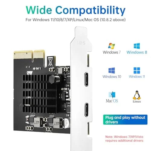 ELUTENG 2Port PCIE USB 3.2 GEN1 Expansion Card 5Gbps with Heatsink | Dual USB-C Ports, PCIe X4/X8/X16 Compatible thumbnail 4