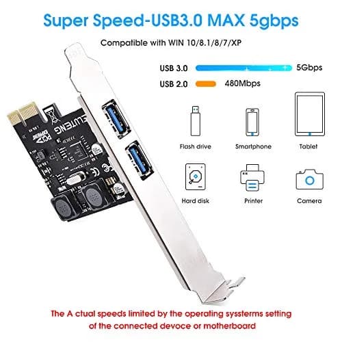 ELUTENG 2Port PCIE USB 3.2 GEN1 Expansion Card 5Gbps with Heatsink | Dual USB-C Ports, PCIe X4/X8/X16 Compatible thumbnail 5