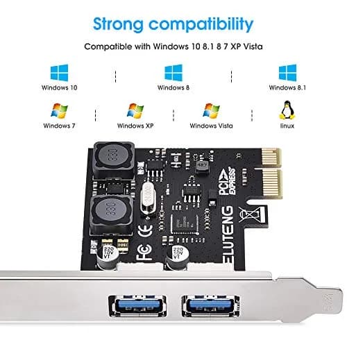 ELUTENG 2Port PCIE USB 3.2 GEN1 Expansion Card 5Gbps with Heatsink | Dual USB-C Ports, PCIe X4/X8/X16 Compatible thumbnail 6