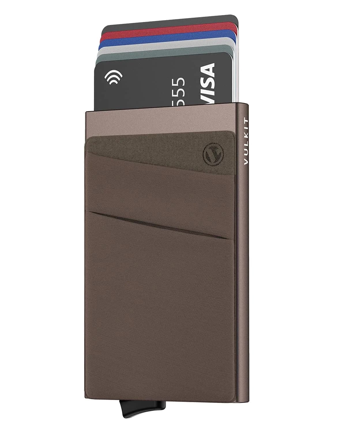VULKIT Card Holder with Money Pocket | Slim RFID Blocking Metal Wallet for Men (Nickle Grey) - main product image