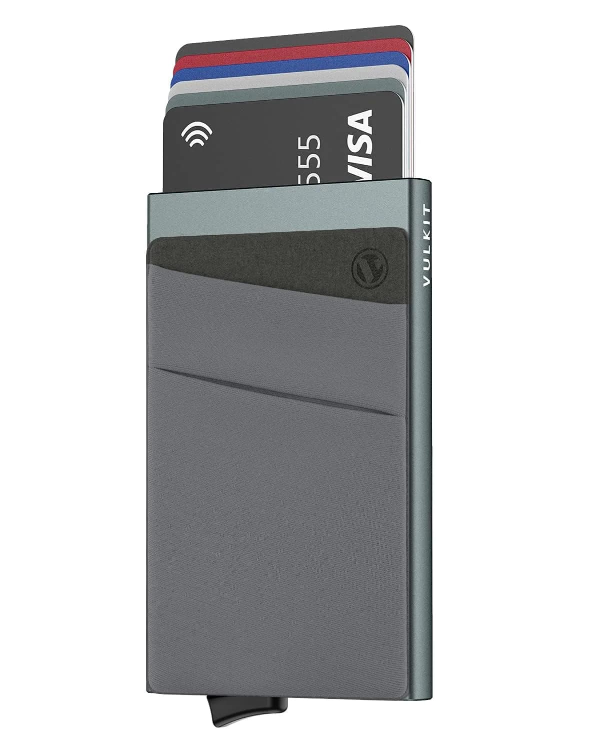 VULKIT Card Holder with Money Pocket | Slim RFID Blocking Metal Wallet for Men (Nickle Grey) — Space Grey