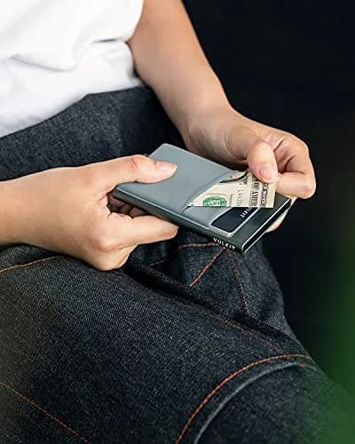 VULKIT Card Holder with Money Pocket | Slim RFID Blocking Metal Wallet (Space Grey, 5 Cards) thumbnail 4