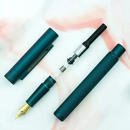 Asvine Dark Green Fude Pen, Bent Nib Fountain Pen Calligraphy (Fine to Broad) with Converter and Metal Pen Case Set | Smooth Ink Flow Writing Instrument thumbnail 6