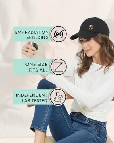 Radia Smart EMF Hat - Faraday Baseball Cap 5G RF Shielding, WiFi Radiation Blocker, Unisex, Black | 23" Circ. thumbnail 2
