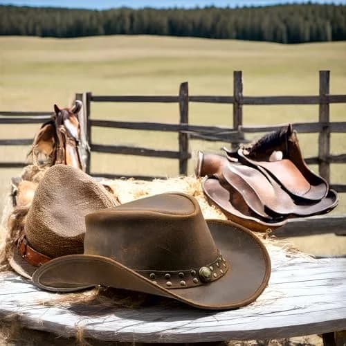 HADZAM Leather Cowboy Hat Also Worn as Outback Hat | Vintage Australian Style for Men & Women thumbnail 3