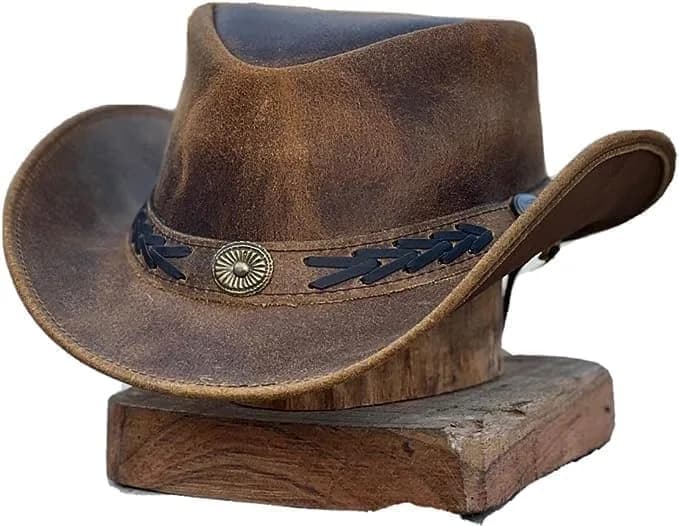 HADZAM Leather Cowboy Hat Shapeable into Outback Hat, Brown, Large 57cm (22.4in) - main product image