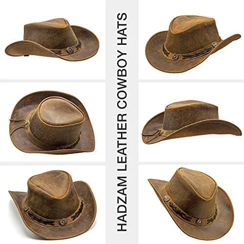 HADZAM Leather Cowboy Hat Shapeable into Outback Hat, Brown, Large 57cm (22.4in) thumbnail 10