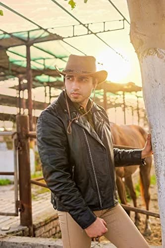 HADZAM Leather Cowboy Hat Shapeable into Outback Hat, Brown, Large 57cm (22.4in) thumbnail 5