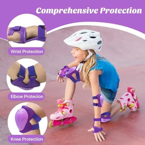 CKE Toddler Knee Pads and Elbow Pads with Wrist Guards for Kids, Purple | 3-Piece Protective Gear Set for Skating & Cycling thumbnail 5