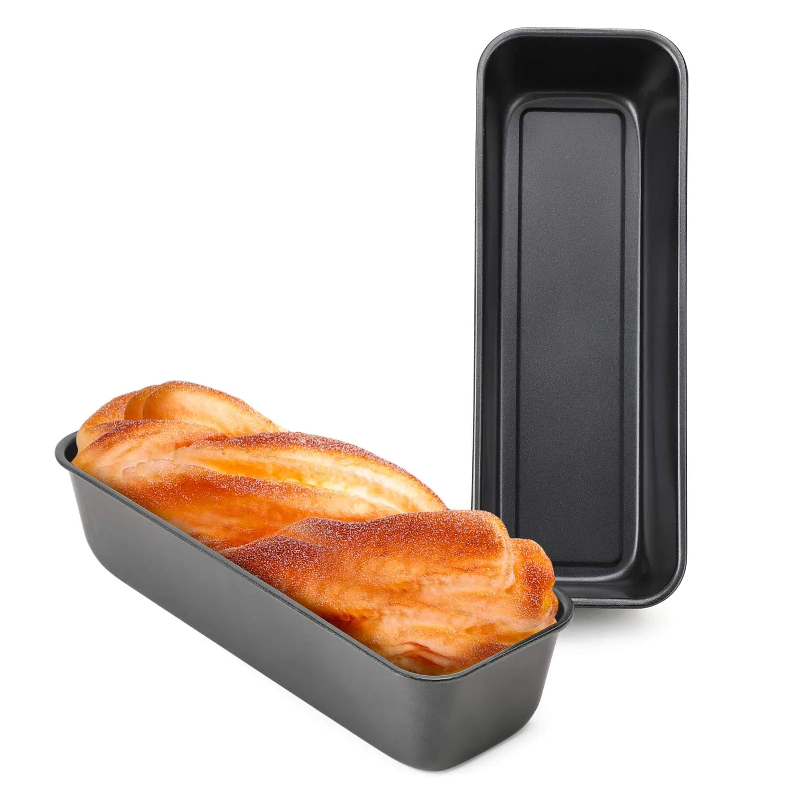 Beasea Pullman Loaf Pan with Lid, 2 Pack 1 lb | Non-Stick Carbon Steel Bakeware for Homemade Bread — Black long / 12x4" 2pcs