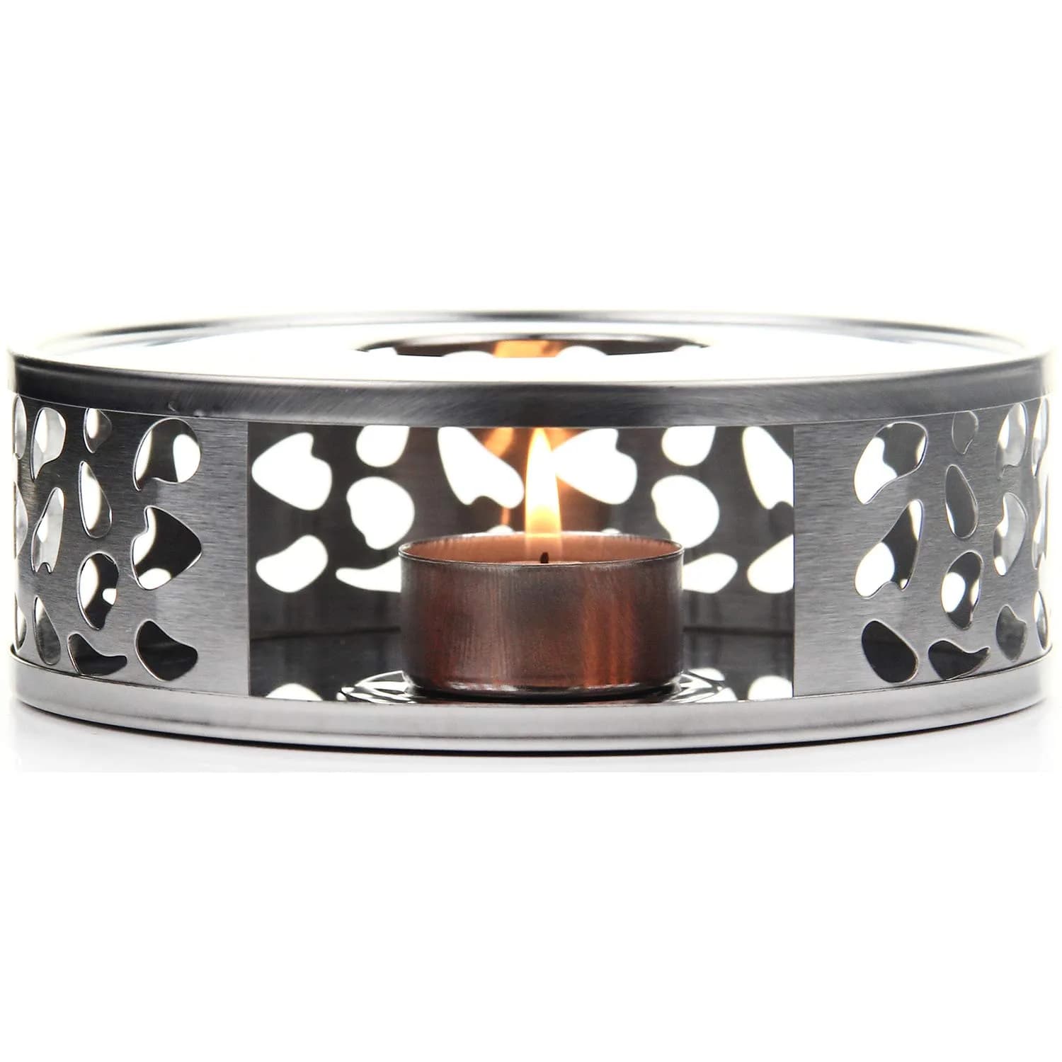 Teabloom Silhouette Tea Warmer - Brushed Stainless Steel Teapot Warmer with Tealight Holder and Candle | Elegant, Durable, Fits Most Teapots — Stainless Steel