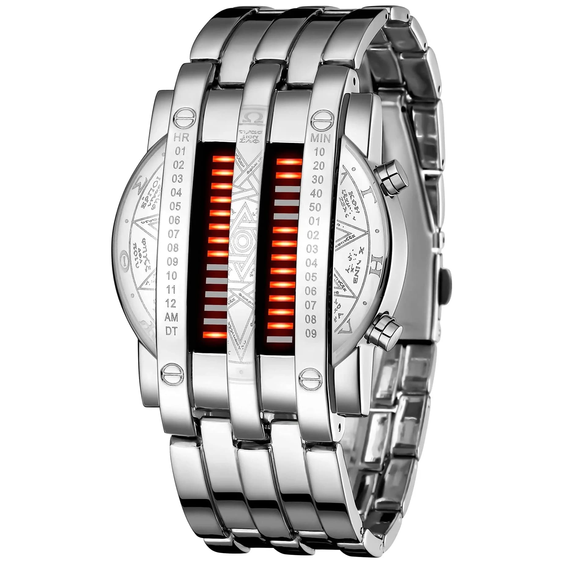 MASTOP Binary Matrix Blue LED Digital Watch for Men | 40mm Case, Stainless Steel - main product image