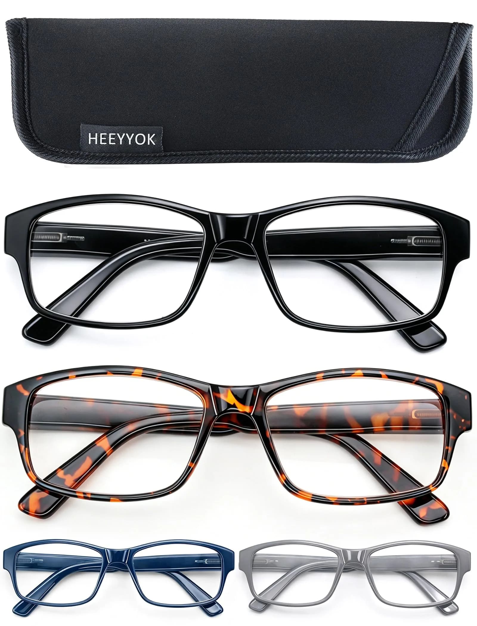HEEYYOK 1.5 Reading Glasses Men Large Readers XXL Wide Oversized Frame Cheaters 4-Pack | Spring Hinge Comfort — Mix Color