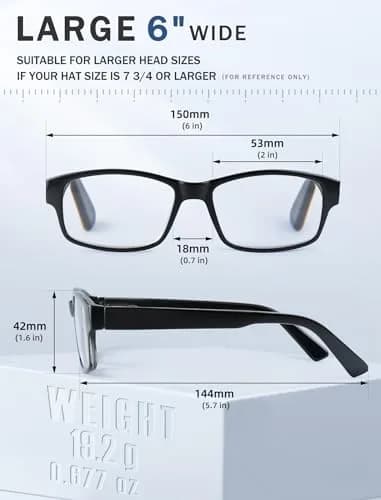 HEEYYOK 2.5 Reading Glasses Men Large Readers XXL Wide Oversized Frame Cheaters 4-Pack | Classic Rectangular Plastic thumbnail 5