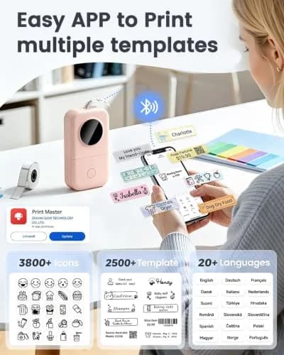 Phomemo D30 Portable Label Maker Pink | Bluetooth Mini Printer for Home School Office thumbnail 6