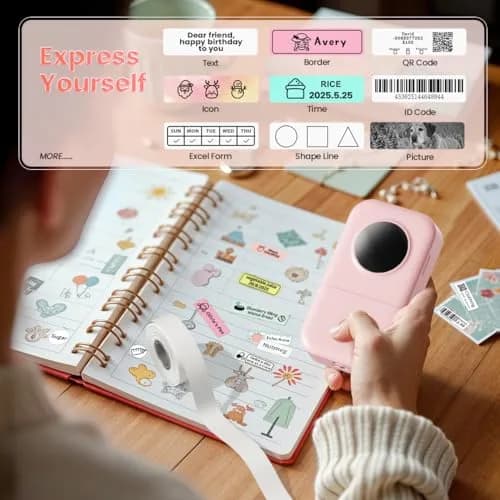 Phomemo D30 Portable Label Maker Pink | Bluetooth Mini Printer for Home School Office thumbnail 4