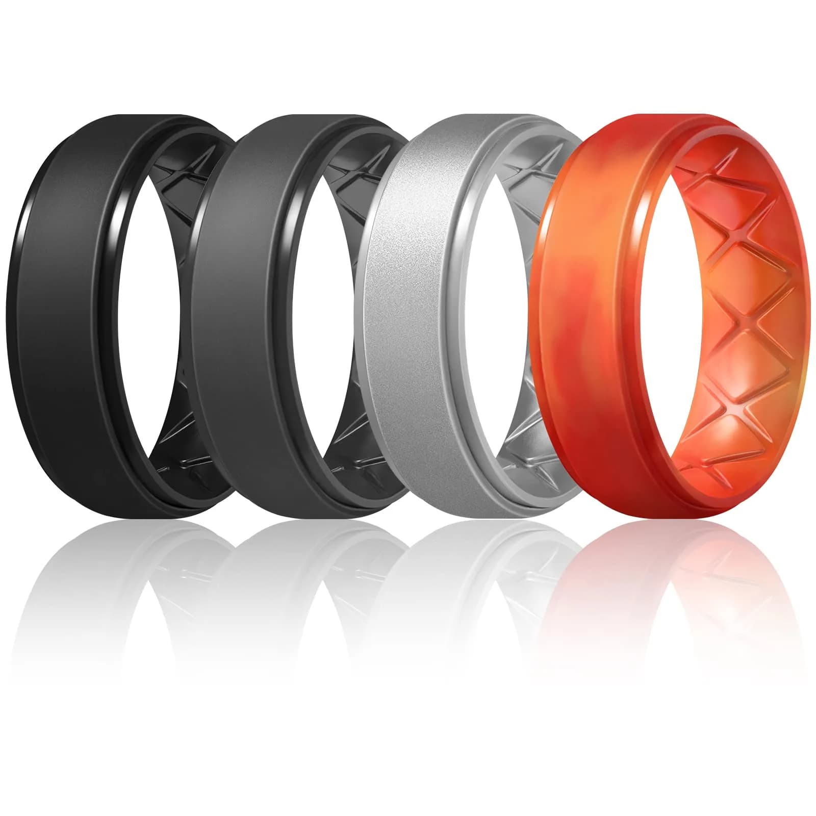 Egnaro Men's Silicone Wedding Rings Multipack | 8.5mm Wide, 2mm Thick, Set of 7