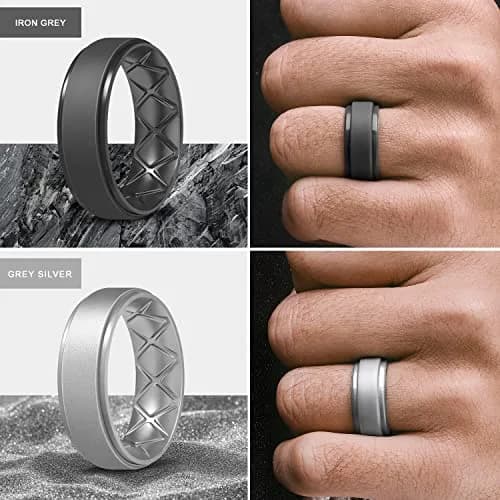 Egnaro Men's Silicone Wedding Rings Multipack | 8.5mm Wide, 2mm Thick, Set of 7 thumbnail 4
