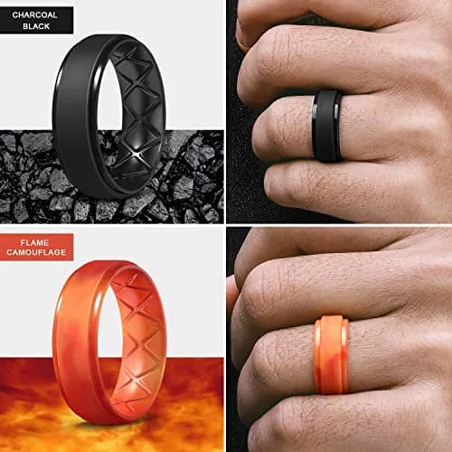 Egnaro Men's Silicone Wedding Rings Multipack | 8.5mm Wide, 2mm Thick, Set of 7 thumbnail 3