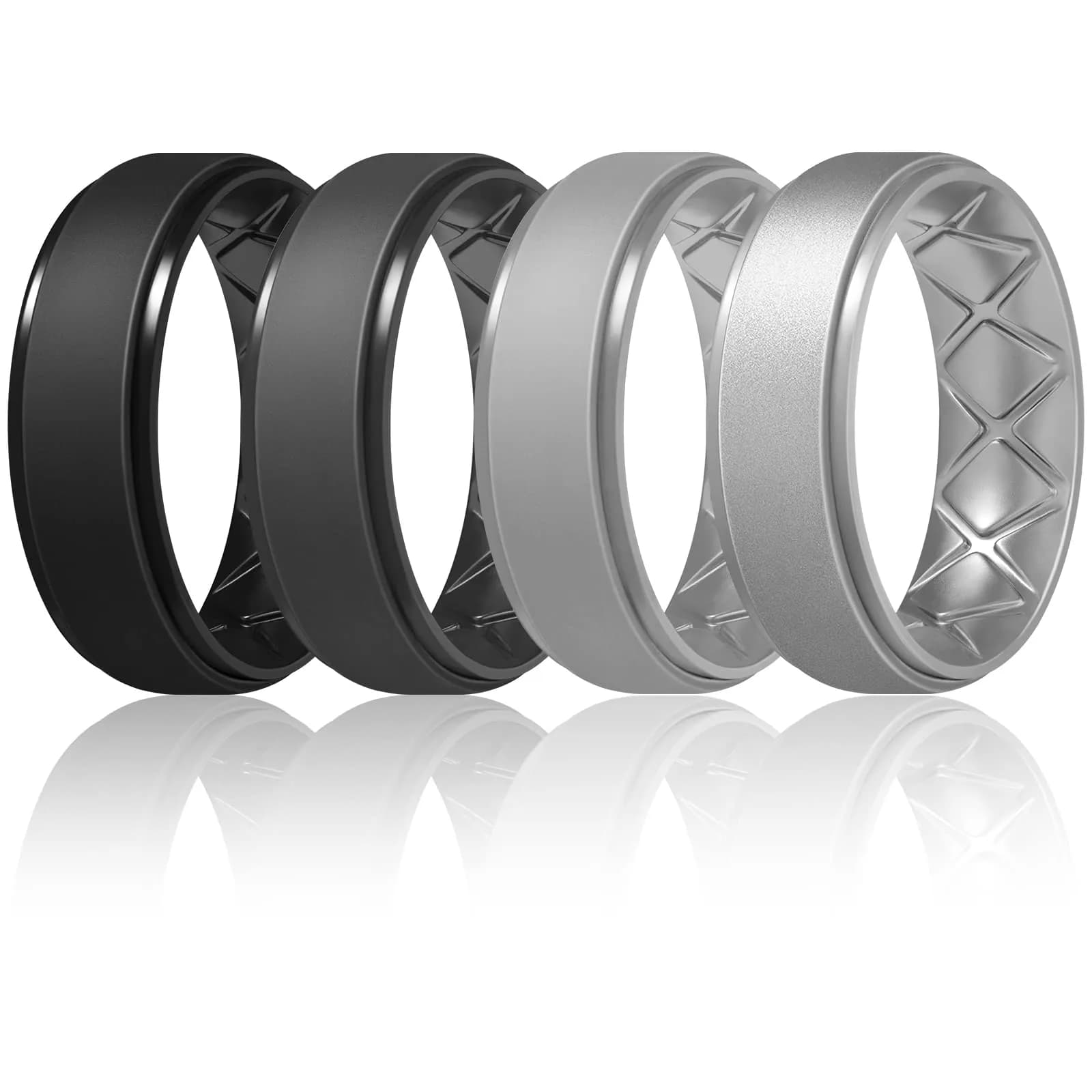Egnaro Men's Silicone Wedding Rings 7-Pack (8.5mm Wide) | Breathable Bands for Active Lifestyles & Work