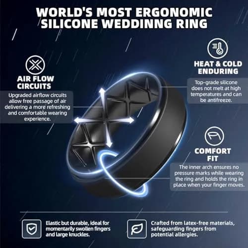 Egnaro Men's Silicone Wedding Rings 7-Pack (8.5mm Wide) | Breathable Bands for Active Lifestyles & Work thumbnail 2