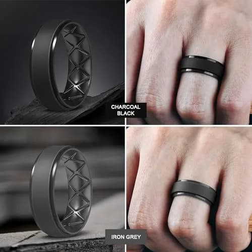 Egnaro Men's Silicone Wedding Rings 7-Pack (8.5mm Wide) | Breathable Bands for Active Lifestyles & Work thumbnail 3