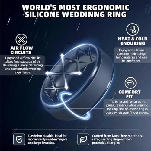 Egnaro Men's Silicone Wedding Rings Multipack | 8.5mm Wide, 2mm Thick, Set of 7 thumbnail 2