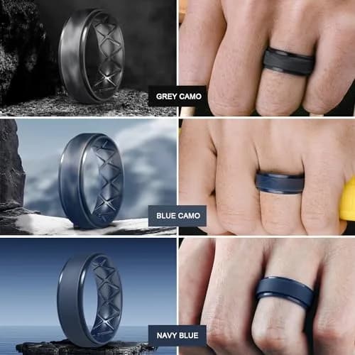 Egnaro Men's Silicone Wedding Rings Multipack | 8.5mm Wide, 2mm Thick, Set of 7 thumbnail 3