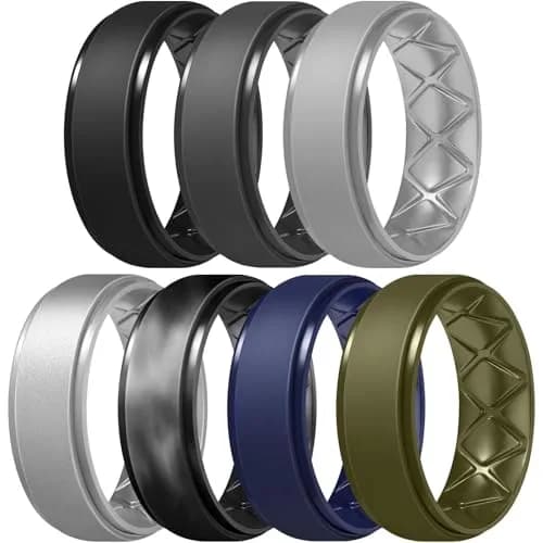 Egnaro Men's Silicone Wedding Band 8.5mm Wide (Size 9.5-10) | Hypoallergenic Breathable Inner Arc thumbnail 1