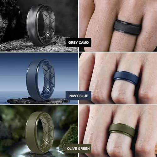 Egnaro Men's Silicone Wedding Band 8.5mm Wide (Size 9.5-10) | Hypoallergenic Breathable Inner Arc thumbnail 3
