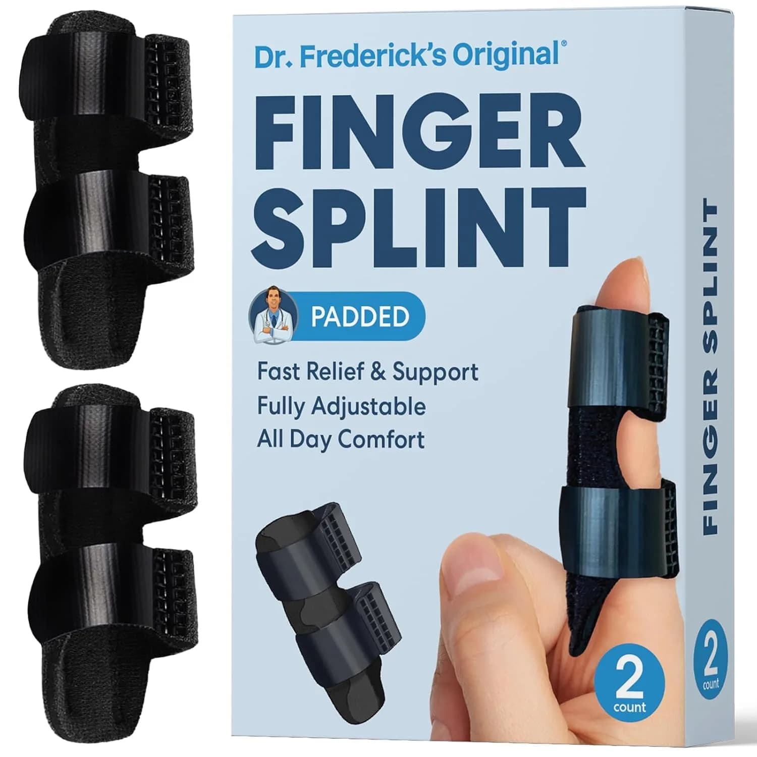Dr. Frederick's Original Trigger Finger Splints Regular Black 2 ct | Supports Finger Pain & Stiffness