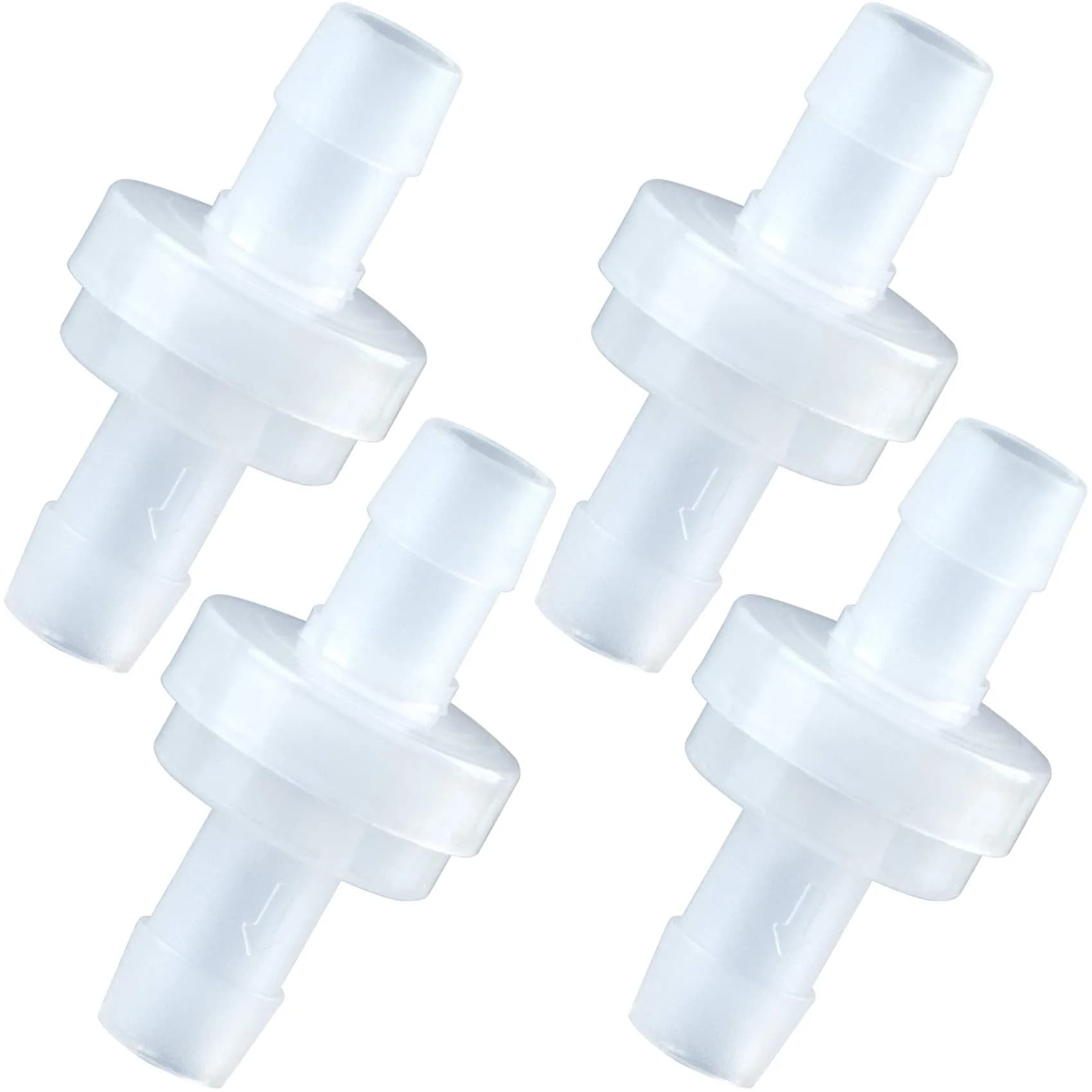 PAGOW 1/4 Inch Check Valve 4 Pack | PVDF Plastic One-Way Barb Hose for Hydraulic & Pneumatic Systems — White / ( ) 5/16"(8mm)