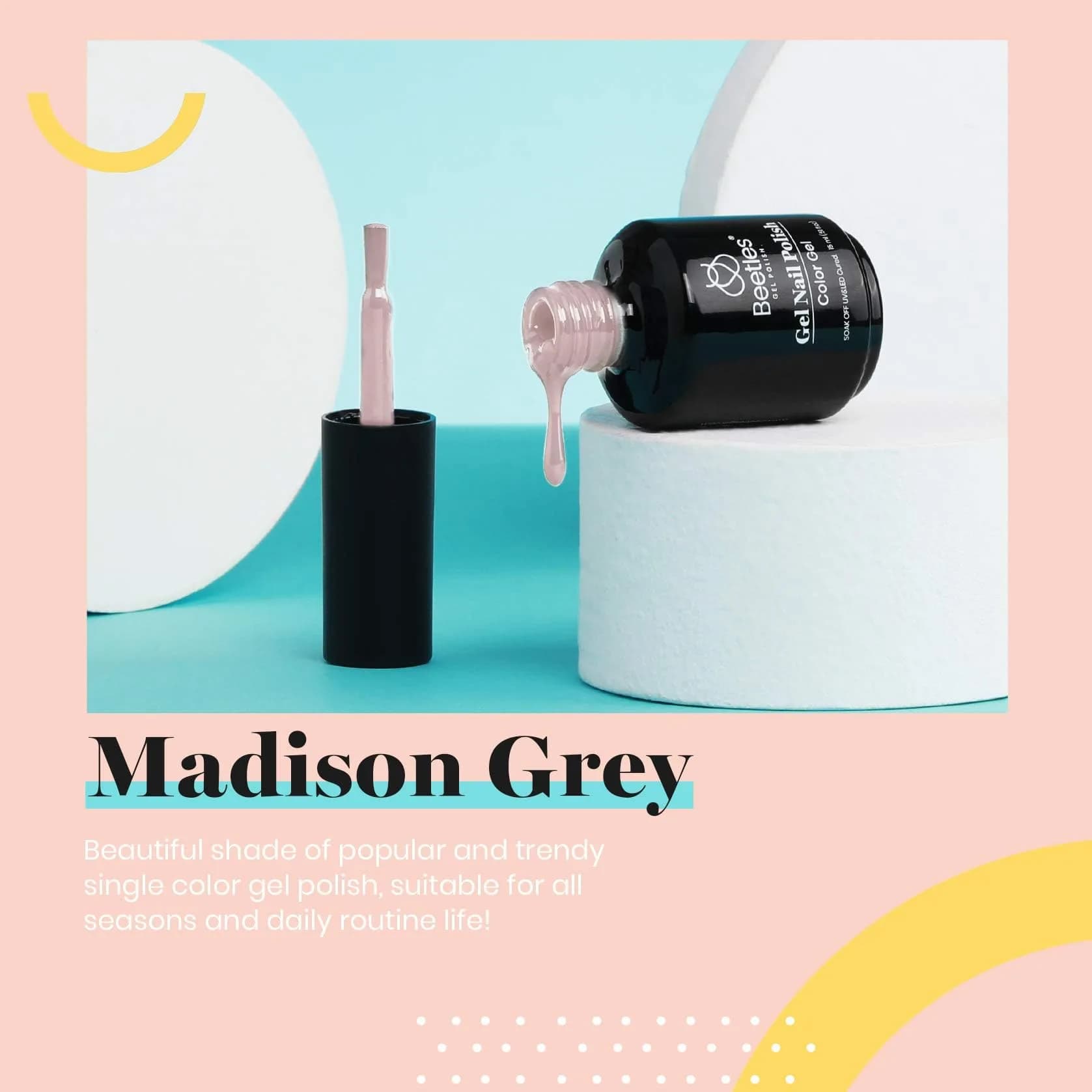 Beetles Nude Gel Nail Polish Grey Taupe 15ml | Neutral Grey Taupe Summer Gel Polish thumbnail 2