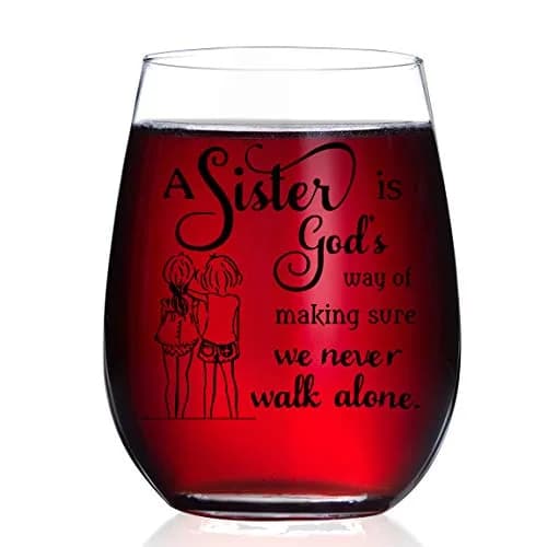 HAYOOU Sister Gifts from Sister -15oz Wine Glass, Mother's Day, Christmas Birthday Gifts for Sisters -A Sister's God Way of Making Sure We Never Walk Alone thumbnail 4