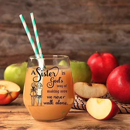 HAYOOU Sister Gifts from Sister -15oz Wine Glass, Mother's Day, Christmas Birthday Gifts for Sisters -A Sister's God Way of Making Sure We Never Walk Alone thumbnail 2