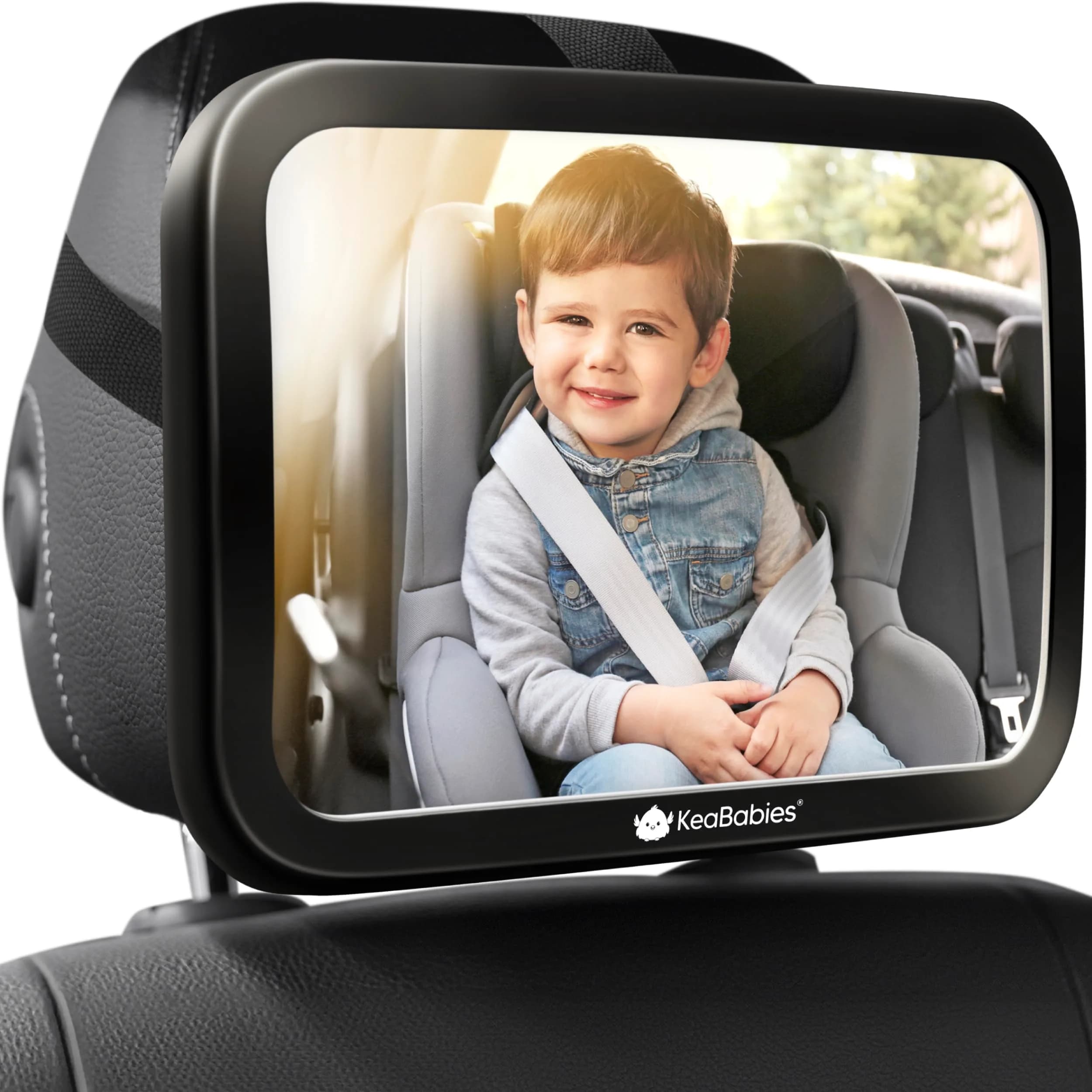 KeaBabies Baby Car Seat Mirror, Wide View, Shatterproof (Sleek Black) | 360° Adjustable, Crystal Clear, Easy Install - main product image