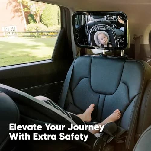 KeaBabies Baby Car Seat Mirror, Wide View, Shatterproof (Sleek Black) | 360° Adjustable, Crystal Clear, Easy Install thumbnail 8