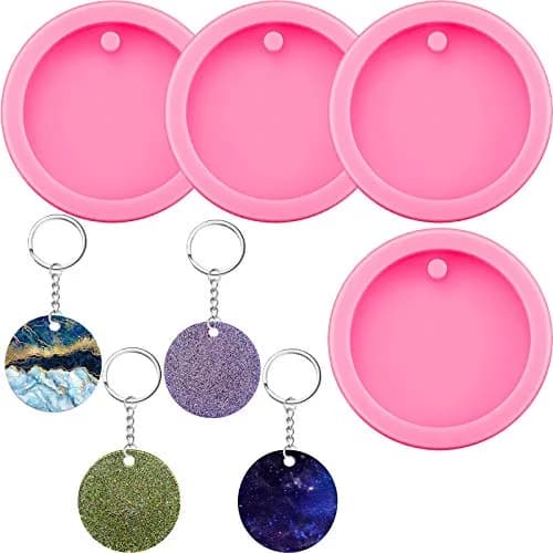 Boao 4 Pcs Round Keychain Molds Silicone Circle Epoxy Molds 5 cm Diameter | DIY Pendant Clay Keychains thumbnail 1