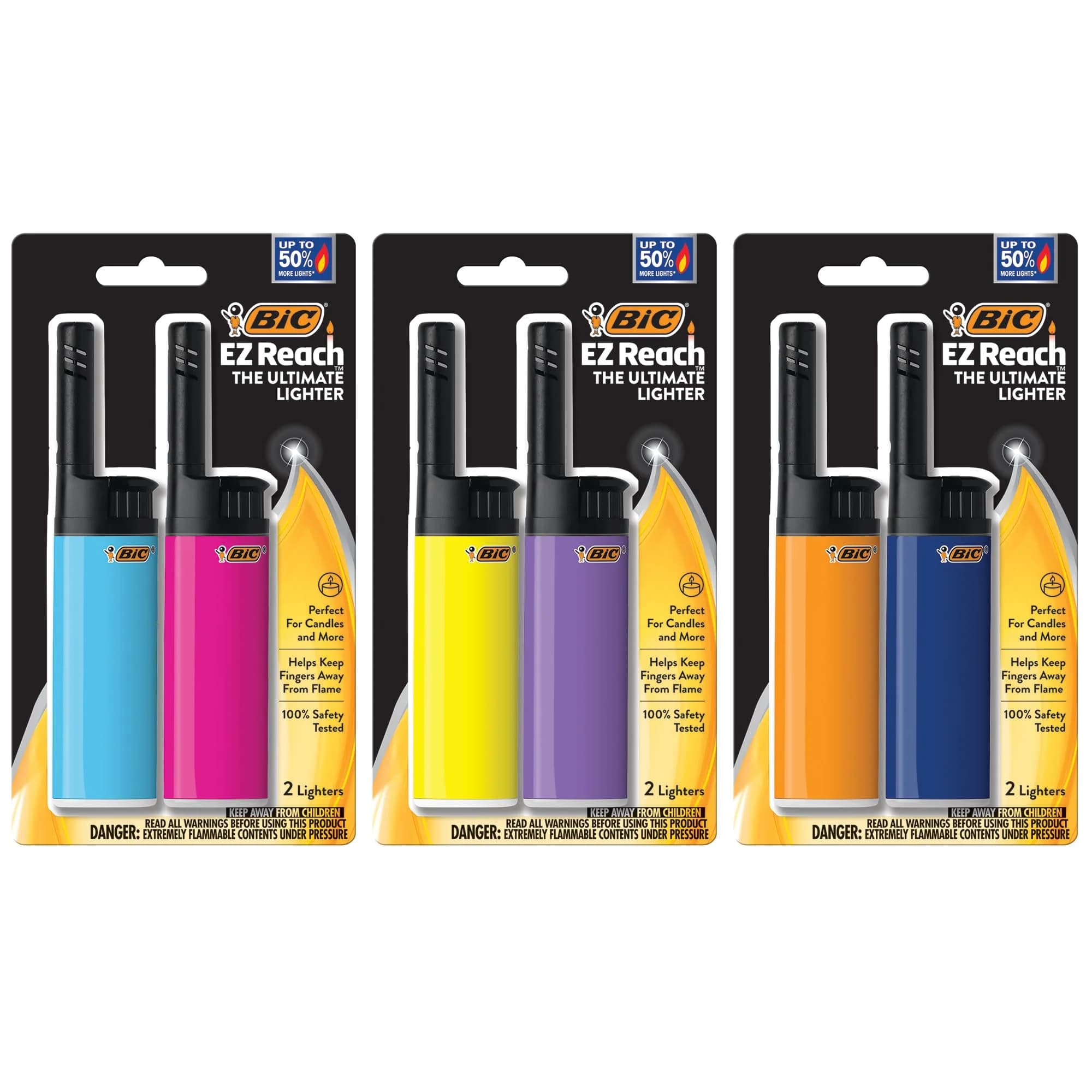 BIC EZ Reach Candle Lighter 6 Count Pack | Child-Resistant, Assorted Colors, 1.45-inch Wand for Candles & Grills - main product image