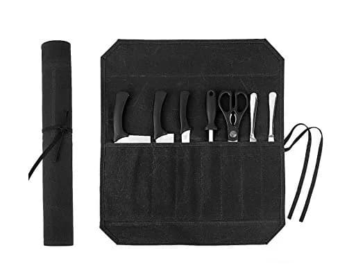 Denifiter Heavy Duty Waxed Canvas Chef Knife Roll Bag with 7 Slots | Holds Knives up to 17" (Black) thumbnail 1