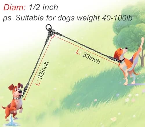 Mycicy Heavy Duty Double Dog Leash Coupler for Two Large Dogs | Tangle-Free 33" Extension thumbnail 3