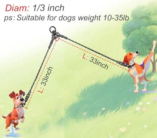 Mycicy Double Dog Leash Coupler 0.8cm (1/3") x 84cm (33") | Tangle-Free Dual Dog Lead for 4.5-16kg Dogs thumbnail 2