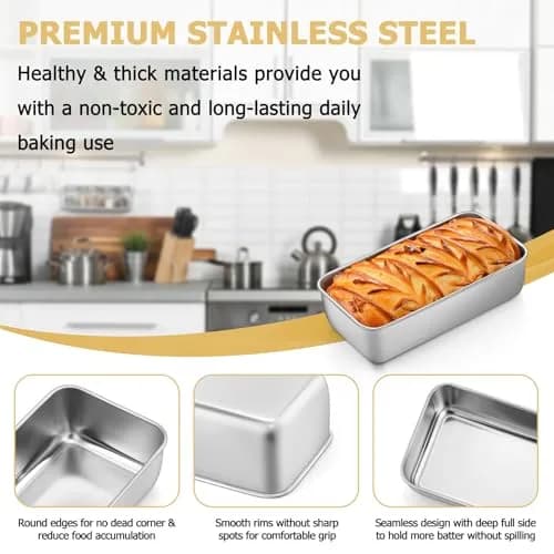 TeamFar Stainless Steel Loaf Pan 23cm x 13cm (9.25" x 5") | Healthy Non-Toxic Baking for Bread & Cakes thumbnail 3