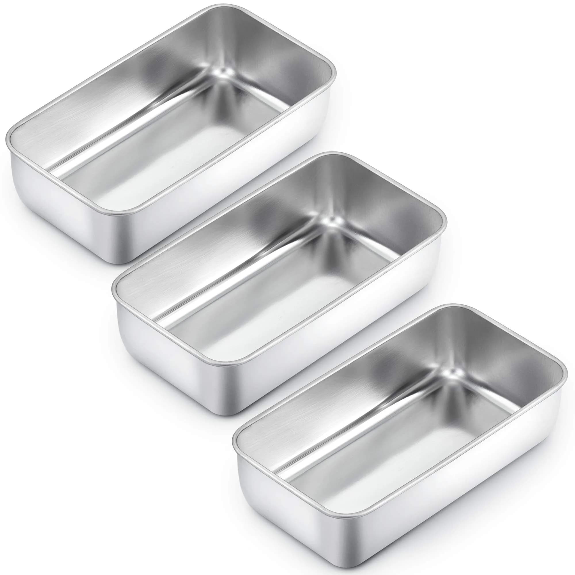 TeamFar Stainless Steel Loaf Pans for Baking Bread, 9.25 x 5 Inch (2-Pack) | Healthy, Non-Toxic, Oven-Safe Baking — Pack of 3
